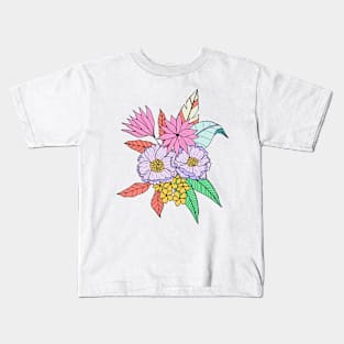 Colorful tropical flowers in coral pink Kids T-Shirt